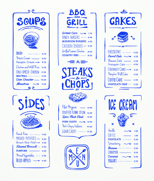 Hand drawn menu blue design elements 04  