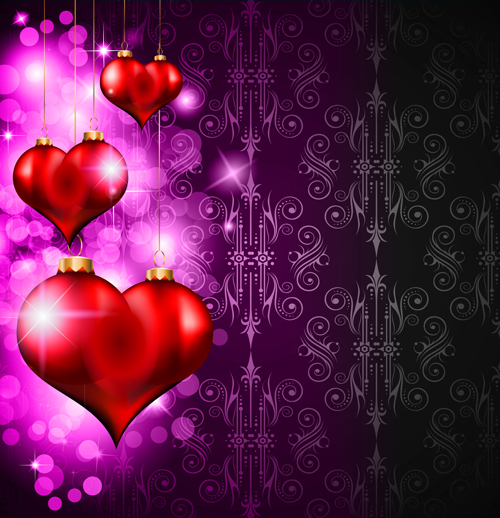 Heart hanging ornaments with Valentine day cards vector 03  