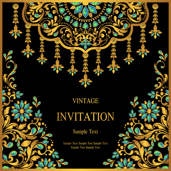 Luxury black invitation card with ornaments vector 01  