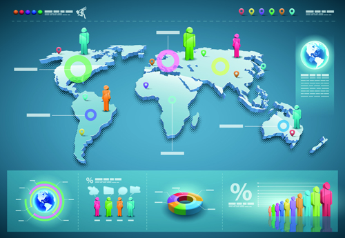 World Map with Infographic vector 02  