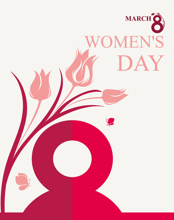 March 8 Women Day card with flowers tulip and butterfly vector 02  