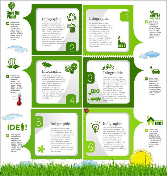 Modern ecology infographics green template vector 14  