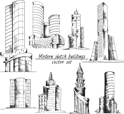 Modern sketch buildings vector  