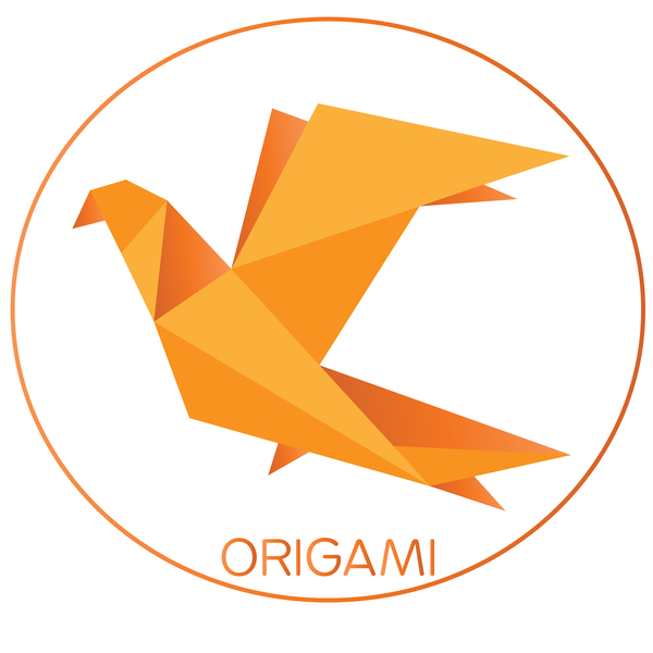 オレンジ色の折り紙鳥ベクトル素材 02  