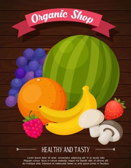 Органические фрукты магазин плакат вектора 02  