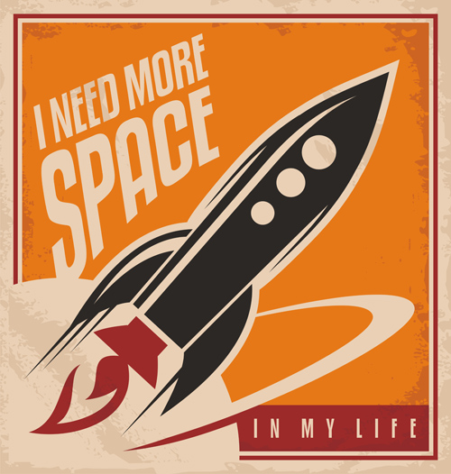 Outer space poster vintage vector 04  