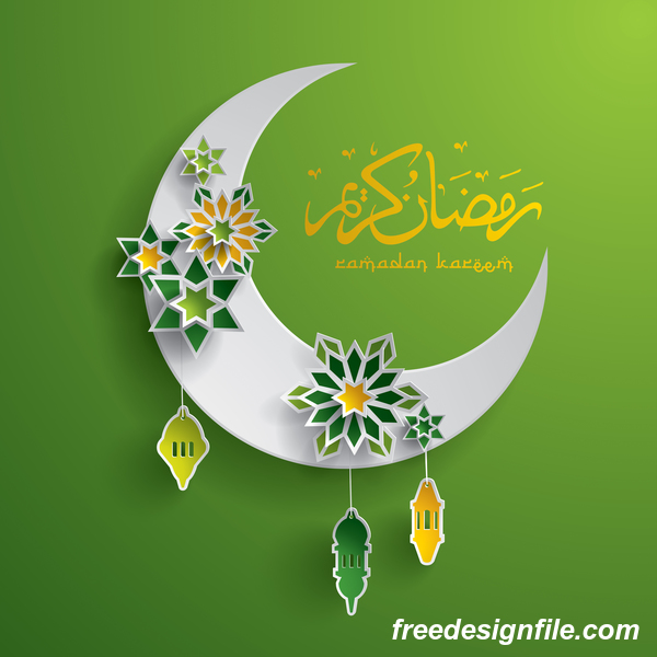 Fond de Ramadan avec le vecteur décoratif étoile de lune 03  