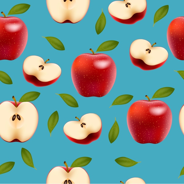 Red apple with slice vector seamless pattern  
