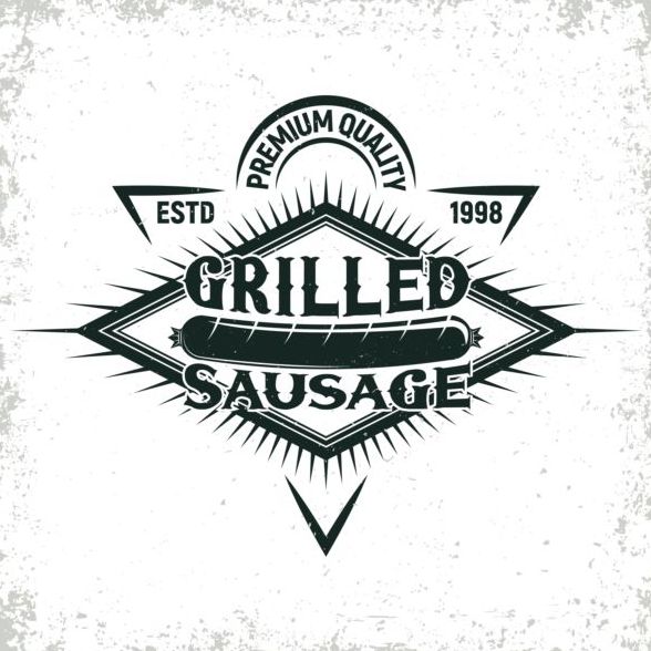 Retro barbecue labels with grunge background vector 08  