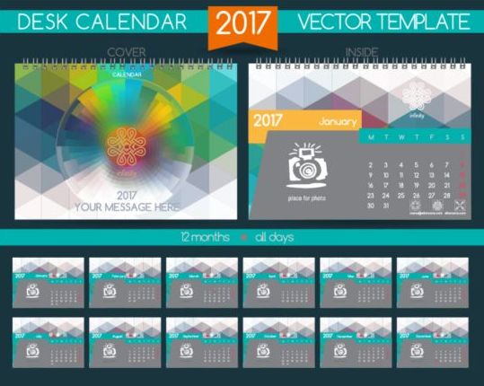 Calendrier de bureau rétro 2017 vecteur modèle 19  