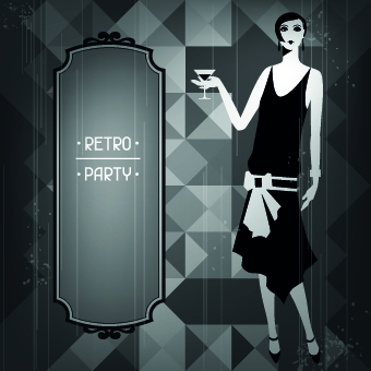 Retro party cover and girl vector 01  