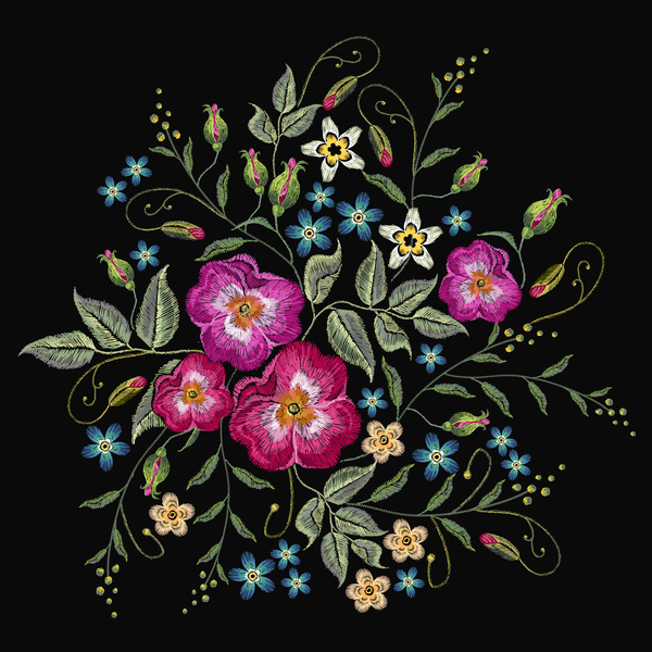 Roses embroidery vector material 04  