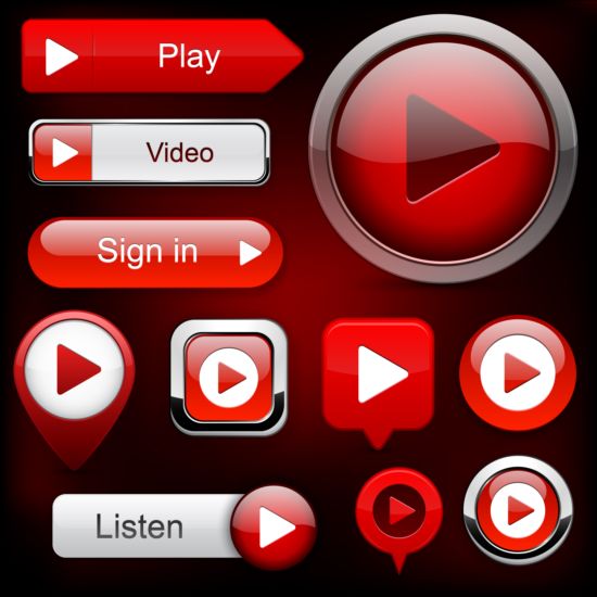 Блестящие красные кнопки веб-вектор набор 01  