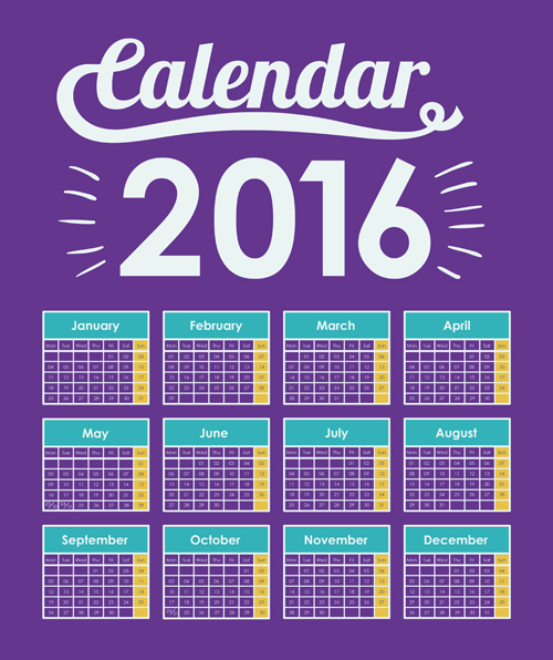 Simple wall calendar 2016 design vectors set 02  