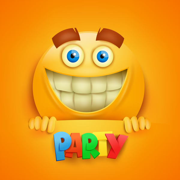 Smiley emoticon yellow face with party vector 02  
