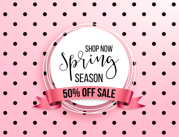 Spring season sale background with discount ribbon vector 03  
