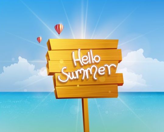 Summer sea background and wooded billboard vector 02  