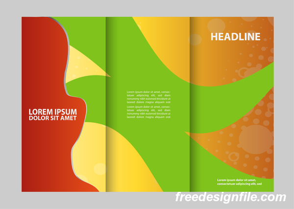 Three fold flyer and brochure cover red green vector 06  