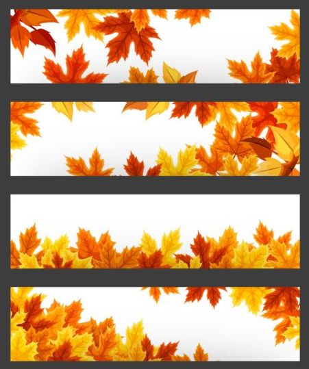 秋の葉を持つベクトルバナーベクトルセット05  