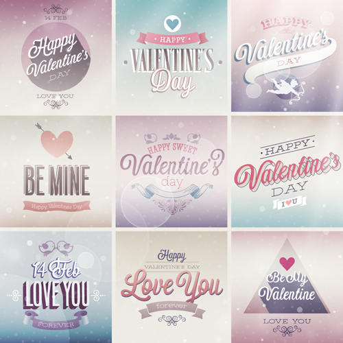 Vintage Valentine Day ornament labels vector 03  