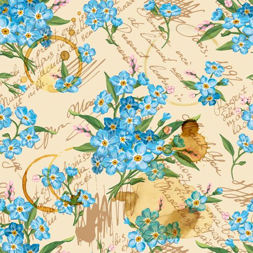 Vintage flowers patterns vector seamless design 04  