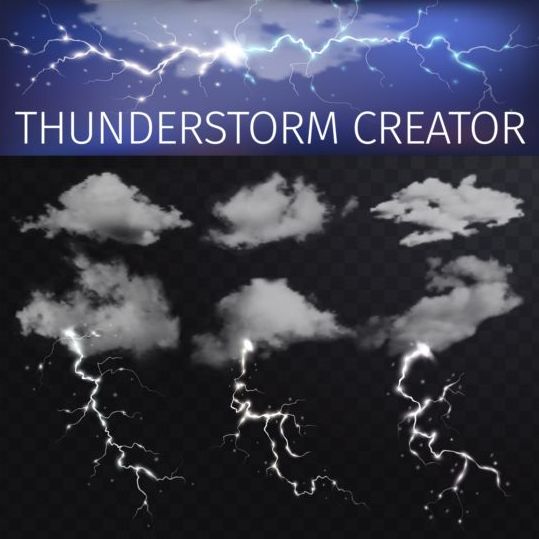 White clouds and flashes lightning vector material 01  