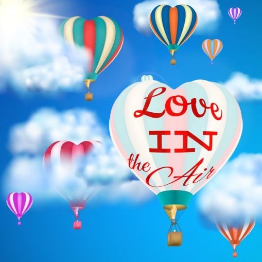 hete luchtballon met liefde en hemel achtergrond vector 02  