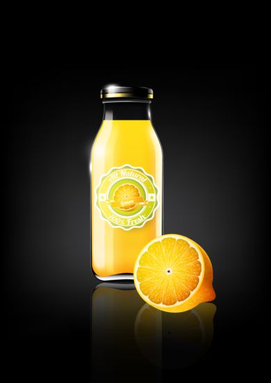 citroen sap en glazen fles vector  
