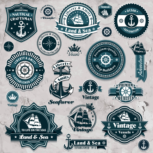 Marine labels and decor vector collection 04  