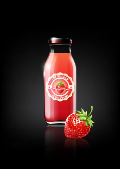 jordgubbs juice och glas flaska vektor  