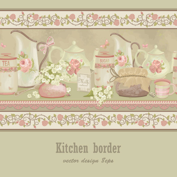 Set of kitchen border vector design elements  
