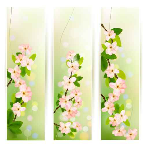 Spring Pink flowers banner vector 02  