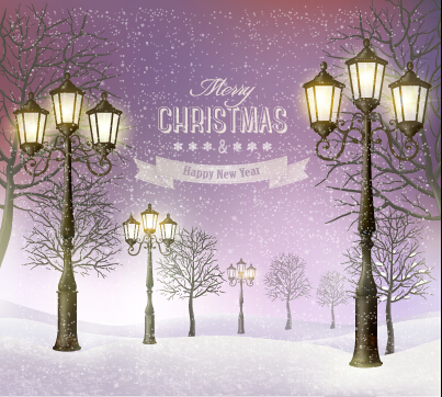 2015 christmas street lamp and snow background 03  