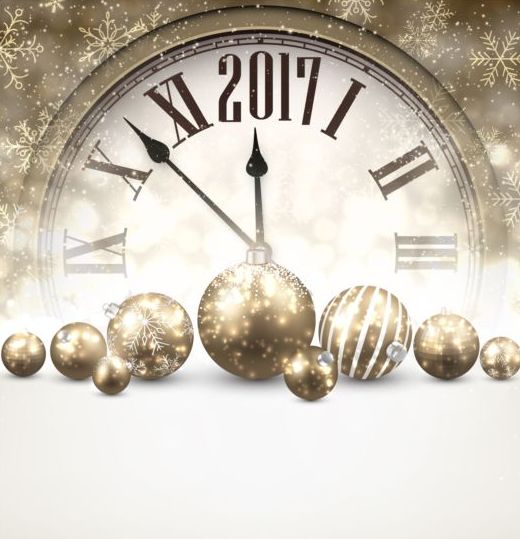 2017 nouvel an fond avec sphères horloge vecteur Set 06  