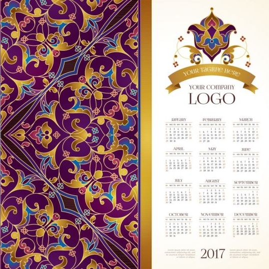 2017 Kalender mit floralem Dekor-Mustervektor 05  