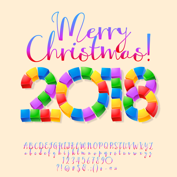 Texte de Noël 2018 avec l'alphabet et le vecteur de nombre  