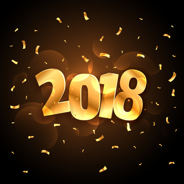 2018 new year background with golden confetti vector  