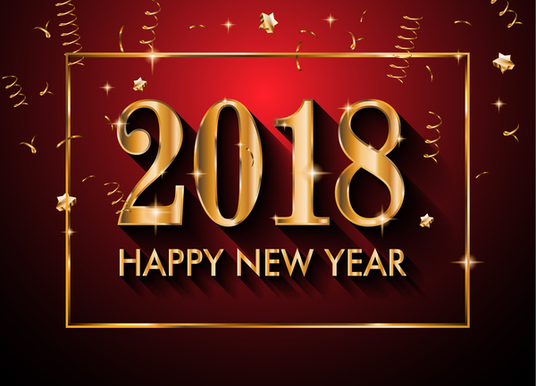 2018 new year background with golden frame vector 02  