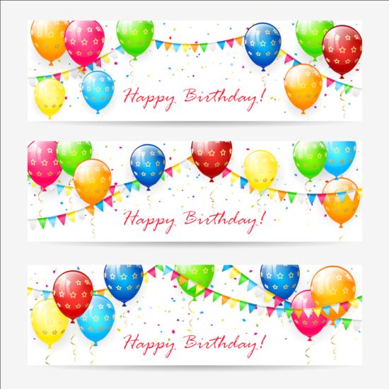 Birthday banner with balloons and confetti vector  
