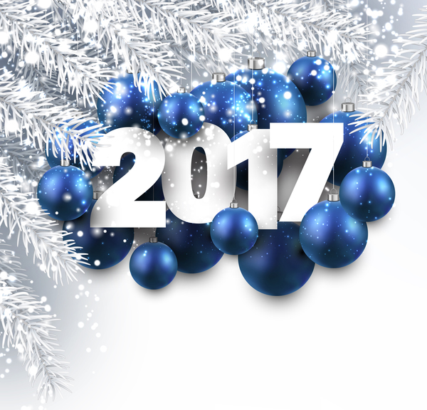 Palla di Natale blu con 2017 nuovo anno splendente sfondo vettore 03  