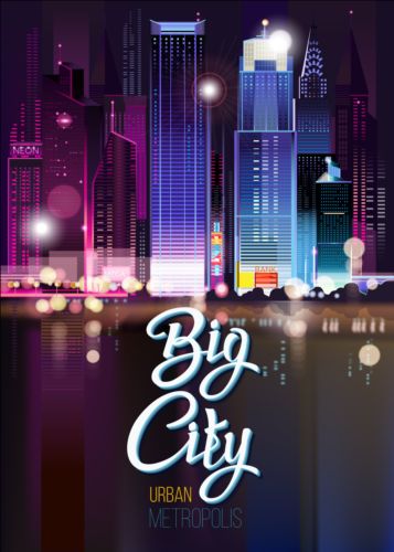 Charming city night scenery vector 06  