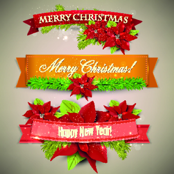 Christmas with New Year festival banner vector 02  