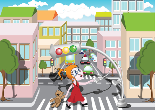 Cartoon City scenes elements vector graphics 05  