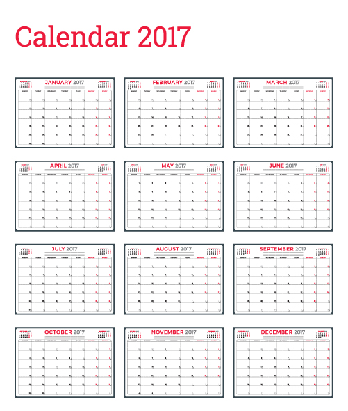 Common 2017 Wall Calendar template vector 12  