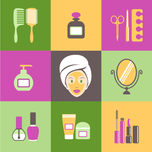 Cosmetology flat icons vectors  