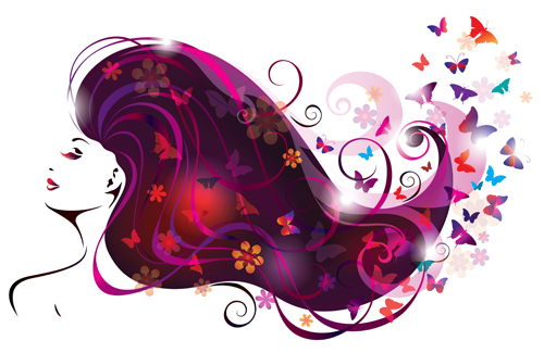 Creative floral hair with woman vector 03  