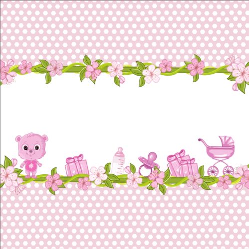 Cute floral border with baby card vector 01  