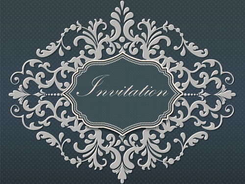 Dark gray floral invitation cards vector material 02  