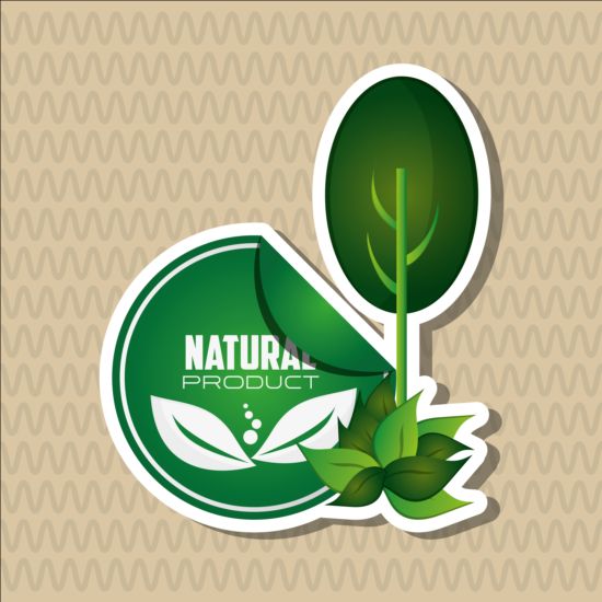 Ecological with natural stickers vector material 08  