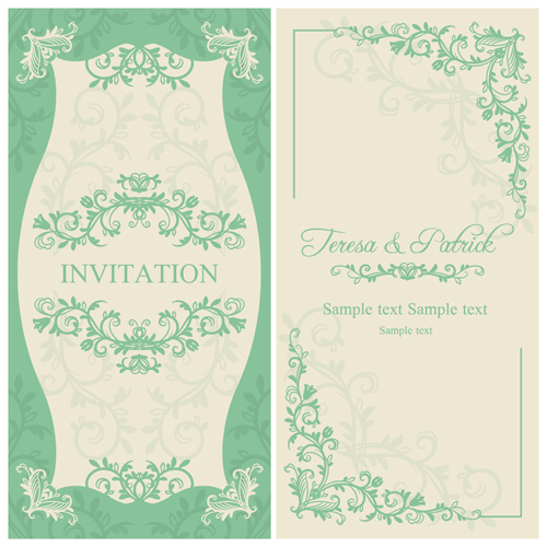 Elegant floral decorative wedding invitation vector cards 02  